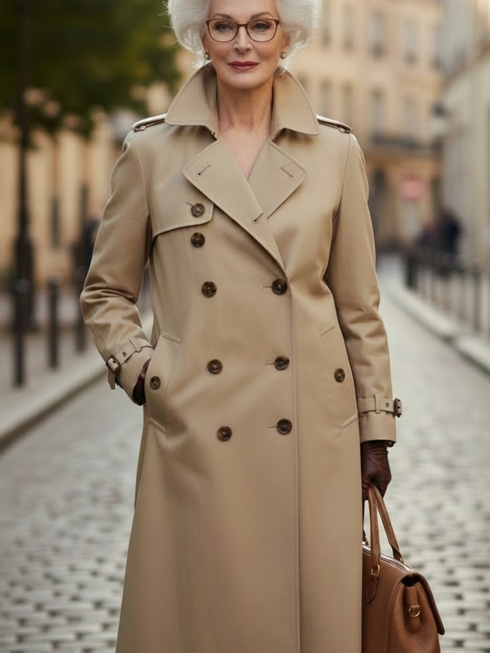 Vintage Yves Saint Laurent Beige Double-Breasted Trench Coat